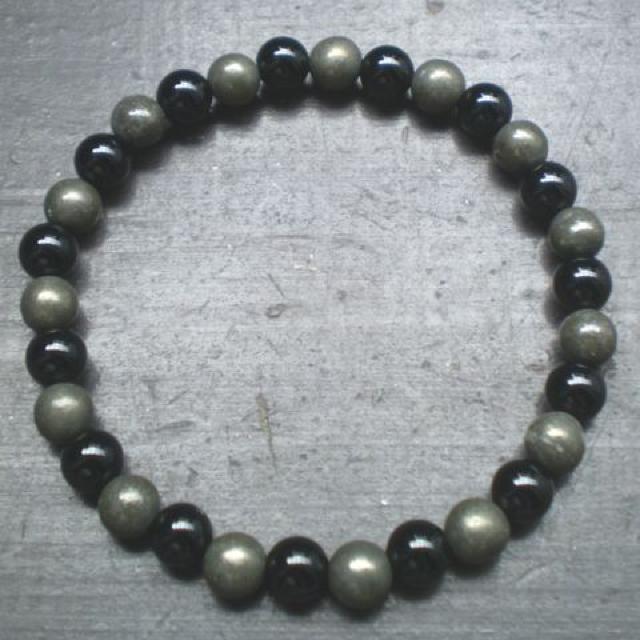 オニキスxパイライトブレスレット < 男性アクセサリー/時計 オニキスxパイライトブレスレット < 男性アクセサリー/時計の