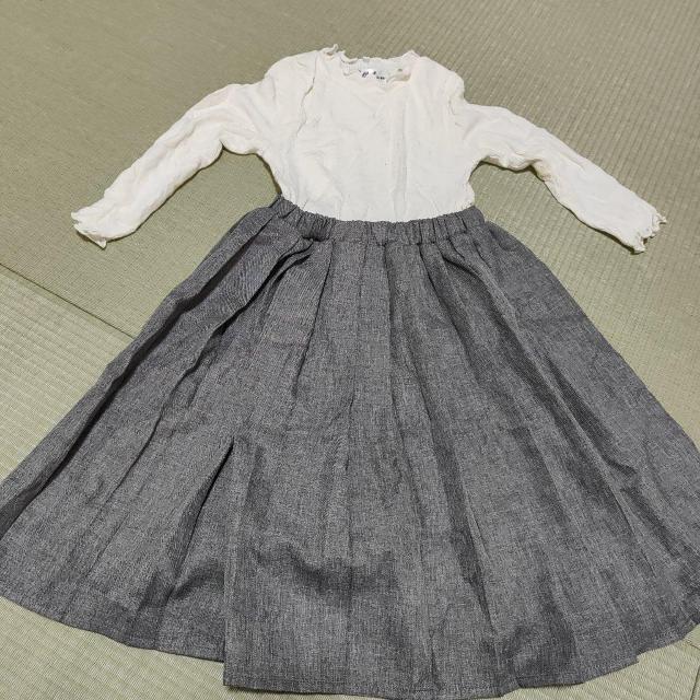 Allolun ワンピース 90サイズ ホワイト/グレー < キッズ/ベビー  Allolun ワンピース 90サイズ ホワイト/グレー  < キッズ/ベビーの