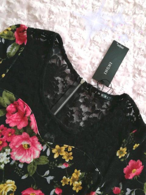 新品☆イング*花柄ワンピ リボンベルト付き(クロ) < ブランド  新品☆イング*花柄ワンピ リボンベルト付き(クロ) < ブランドの