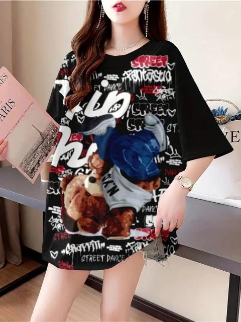 爆ヤス価格990円★シックなプラスサイズの女性用カートゥーンプリントTシャツ - カジュアルクルーネック、半袖 Fサイズ < 女性ファッション  爆ヤス価格990円★シックなプラスサイズの女性用カートゥーンプリントTシャツ - カジュアルクルーネック、半袖 Fサイズ  < 女性ファッションの