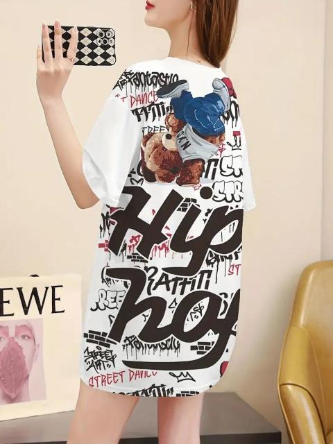 爆ヤス価格990円★シックなプラスサイズの女性用カートゥーンプリントTシャツ - カジュアルクルーネック、半袖 Fサイズ < 女性ファッション  爆ヤス価格990円★シックなプラスサイズの女性用カートゥーンプリントTシャツ - カジュアルクルーネック、半袖 Fサイズ < 女性ファッションの