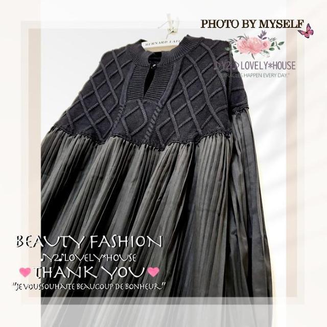 〜3L4L5L6L*ぽわん袖×ニット×プリーツAラインロングワンヒ < 女性ファッション  〜3L4L5L6L*ぽわん袖×ニット×プリーツAラインロングワンヒ < 女性ファッションの