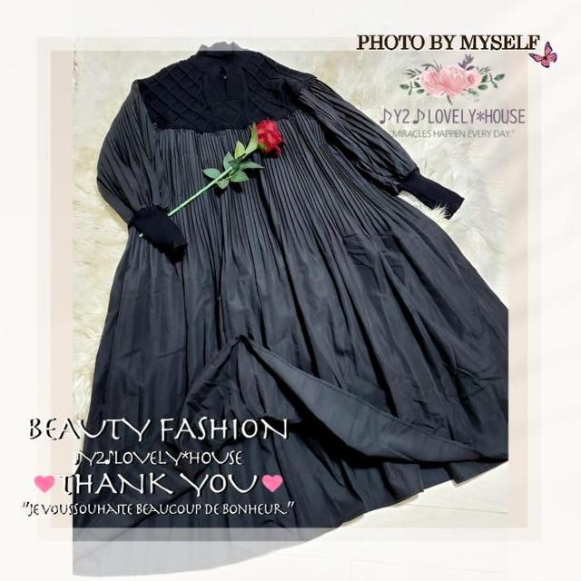 〜3L4L5L6L*ぽわん袖×ニット×プリーツAラインロングワンヒ < 女性ファッション  〜3L4L5L6L*ぽわん袖×ニット×プリーツAラインロングワンヒ < 女性ファッションの