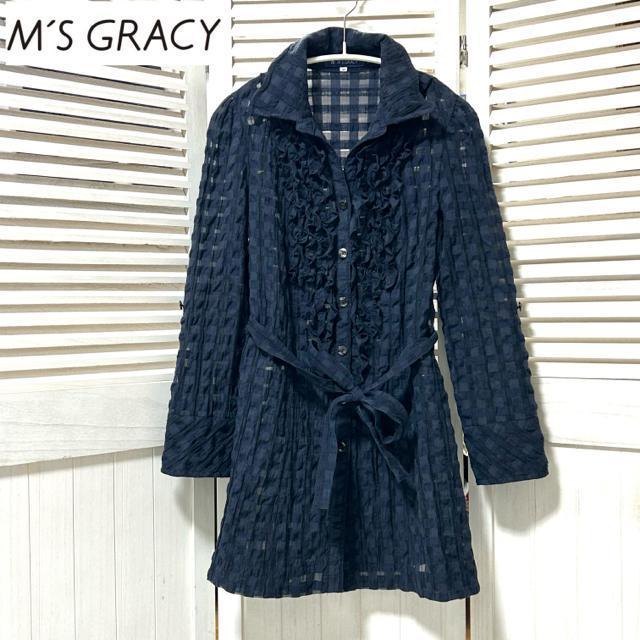 M'S GRACY フリル チェック柄 ブラウス ロングシャツ 40 < ブランド M'S GRACY フリル チェック柄 ブラウス ロングシャツ 40 < ブランドの