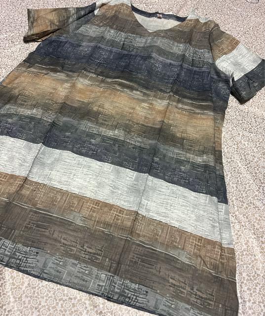 ひざ丈 ワンピース ボーダー柄 グレーブラウン系 大きいサイズ < 女性ファッション  ひざ丈 ワンピース ボーダー柄 グレーブラウン系 大きいサイズ < 女性ファッションの