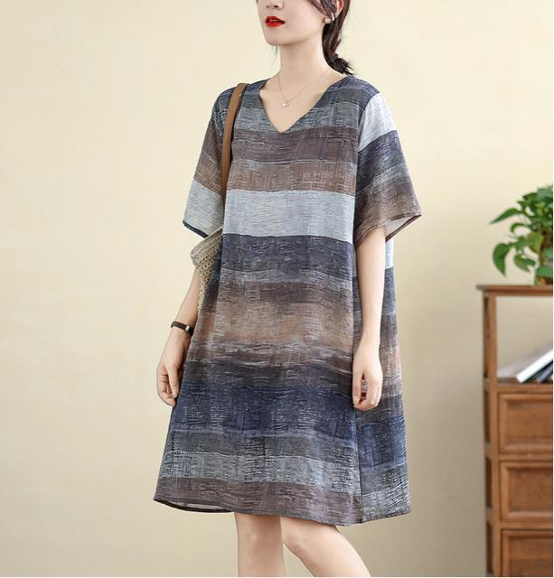 ひざ丈 ワンピース ボーダー柄 グレーブラウン系 大きいサイズ < 女性ファッション  ひざ丈 ワンピース ボーダー柄 グレーブラウン系 大きいサイズ < 女性ファッションの