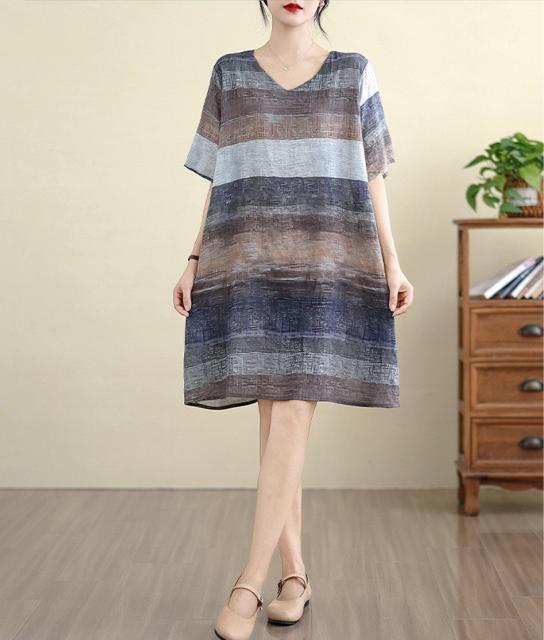 ひざ丈 ワンピース ボーダー柄 グレーブラウン系 大きいサイズ < 女性ファッション  ひざ丈 ワンピース ボーダー柄 グレーブラウン系 大きいサイズ < 女性ファッションの
