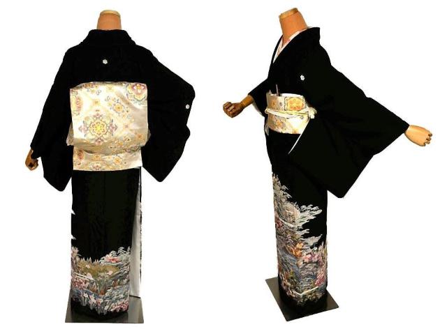 黒留袖 最高峰 本場加賀友禅 土田外男 風景 花柄 比翼付 身丈156.5cm 裄64.5cm クリーニング済 正絹 T3615 < 女性ファッション  黒留袖 最高峰 本場加賀友禅 土田外男 風景 花柄 比翼付 身丈156.5cm 裄64.5cm クリーニング済 正絹 T3615 < 女性ファッションの