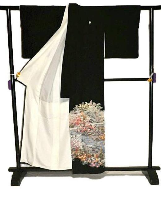 黒留袖 最高峰 本場加賀友禅 土田外男 風景 花柄 比翼付 身丈156.5cm 裄64.5cm クリーニング済 正絹 T3615 < 女性ファッション  黒留袖 最高峰 本場加賀友禅 土田外男 風景 花柄 比翼付 身丈156.5cm 裄64.5cm クリーニング済 正絹 T3615 < 女性ファッションの