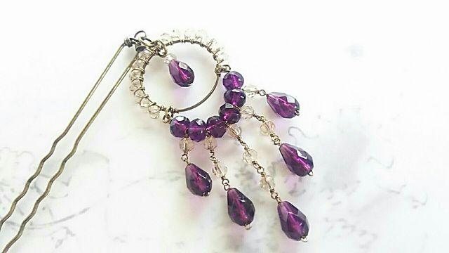 *フープシャンデリアかんざし*紫 18025 < 女性ファッション *フープシャンデリアかんざし*紫 18025 < 女性ファッションの