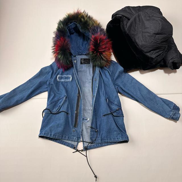 【JAZZEBAR】レディース ラクーンファー モッズコート デニムジャケット < 女性ファッション 【JAZZEBAR】レディース ラクーンファー モッズコート デニムジャケット < 女性ファッションの