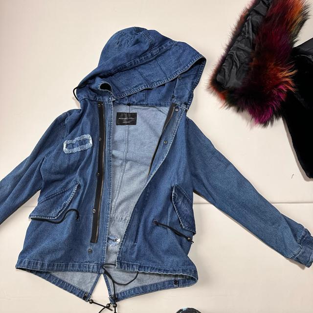 【JAZZEBAR】レディース ラクーンファー モッズコート デニムジャケット < 女性ファッション 【JAZZEBAR】レディース ラクーンファー モッズコート デニムジャケット < 女性ファッションの