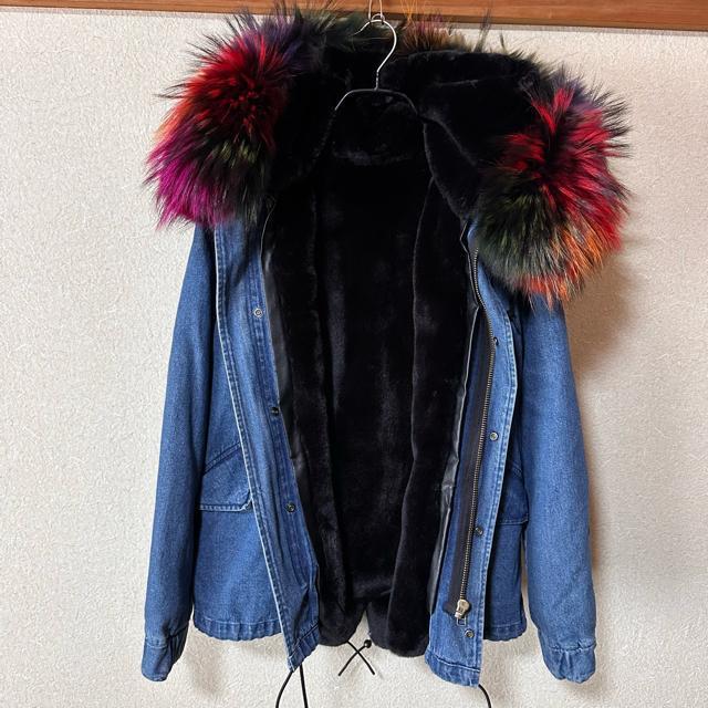 【JAZZEBAR】レディース ラクーンファー モッズコート デニムジャケット < 女性ファッション 【JAZZEBAR】レディース ラクーンファー モッズコート デニムジャケット < 女性ファッションの