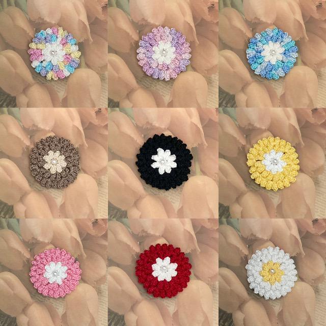 ハンドメイド♪レース編みダリア風お花モチーフのブローチ < 女性ファッション  ハンドメイド♪レース編みダリア風お花モチーフのブローチ < 女性ファッションの