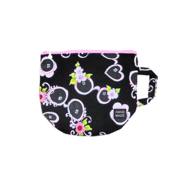 【15p】◆ピンク花サングラス×黒地◆ Loralie Harris◆ティーカップ型ファスナーポーチ < 女性ファッション  【15p】◆ピンク花サングラス×黒地◆ Loralie Harris◆ティーカップ型ファスナーポーチ  < 女性ファッションの