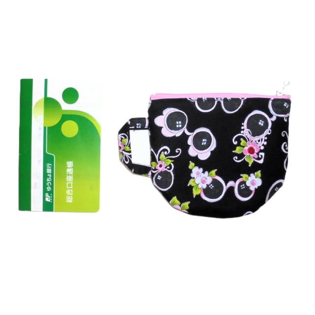 【15p】◆ピンク花サングラス×黒地◆ Loralie Harris◆ティーカップ型ファスナーポーチ < 女性ファッション  【15p】◆ピンク花サングラス×黒地◆ Loralie Harris◆ティーカップ型ファスナーポーチ < 女性ファッションの