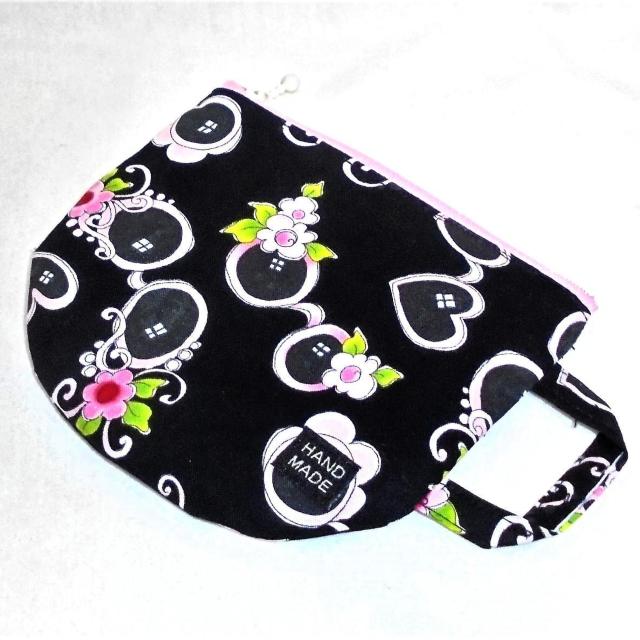 【15p】◆ピンク花サングラス×黒地◆ Loralie Harris◆ティーカップ型ファスナーポーチ < 女性ファッション  【15p】◆ピンク花サングラス×黒地◆ Loralie Harris◆ティーカップ型ファスナーポーチ < 女性ファッションの