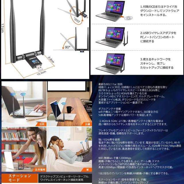 WiFi LAN q@ 1200Mbps USB3.0 5dBi p fAoh  PC{/Ӌ@ 