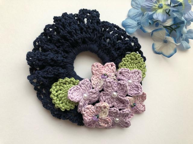 ハンドメイド シュシュ ラベンダー色の紫陽花♪ ビーズ < 女性ファッション  ハンドメイド シュシュ ラベンダー色の紫陽花♪ ビーズ  < 女性ファッションの