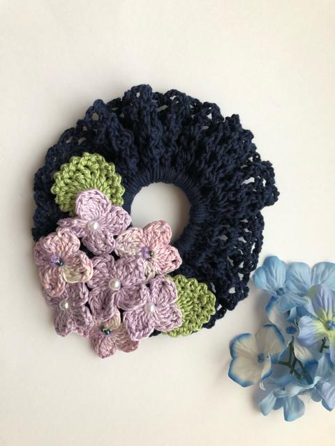 ハンドメイド シュシュ ラベンダー色の紫陽花♪ ビーズ < 女性ファッション  ハンドメイド シュシュ ラベンダー色の紫陽花♪ ビーズ < 女性ファッションの