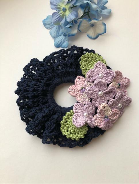 ハンドメイド シュシュ ラベンダー色の紫陽花♪ ビーズ < 女性ファッション  ハンドメイド シュシュ ラベンダー色の紫陽花♪ ビーズ < 女性ファッションの