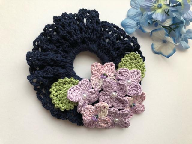ハンドメイド シュシュ ラベンダー色の紫陽花♪ ビーズ < 女性ファッション  ハンドメイド シュシュ ラベンダー色の紫陽花♪ ビーズ < 女性ファッションの