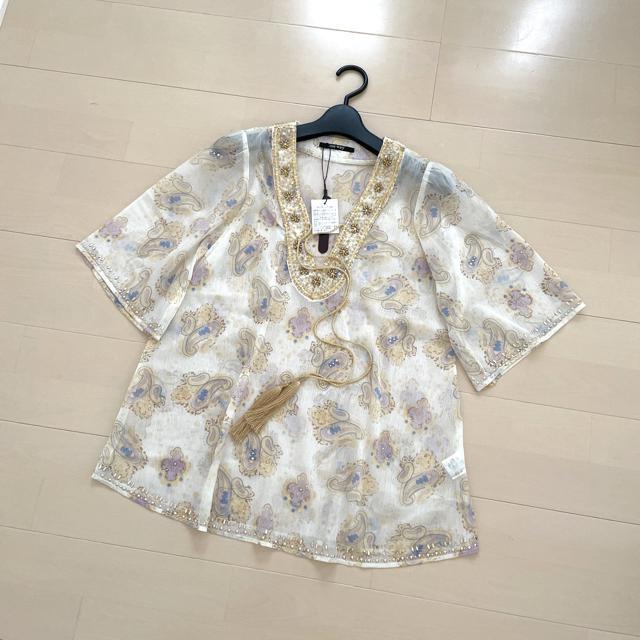 新品 one way タッセル タイネック ビーズ刺繍 シフォンブラウス < 女性ファッション  新品 one way タッセル タイネック ビーズ刺繍 シフォンブラウス  < 女性ファッションの