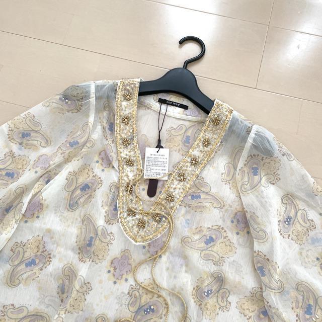 新品 one way タッセル タイネック ビーズ刺繍 シフォンブラウス < 女性ファッション  新品 one way タッセル タイネック ビーズ刺繍 シフォンブラウス < 女性ファッションの