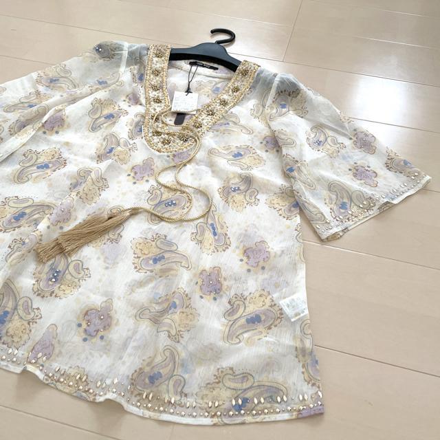 新品 one way タッセル タイネック ビーズ刺繍 シフォンブラウス < 女性ファッション  新品 one way タッセル タイネック ビーズ刺繍 シフォンブラウス < 女性ファッションの