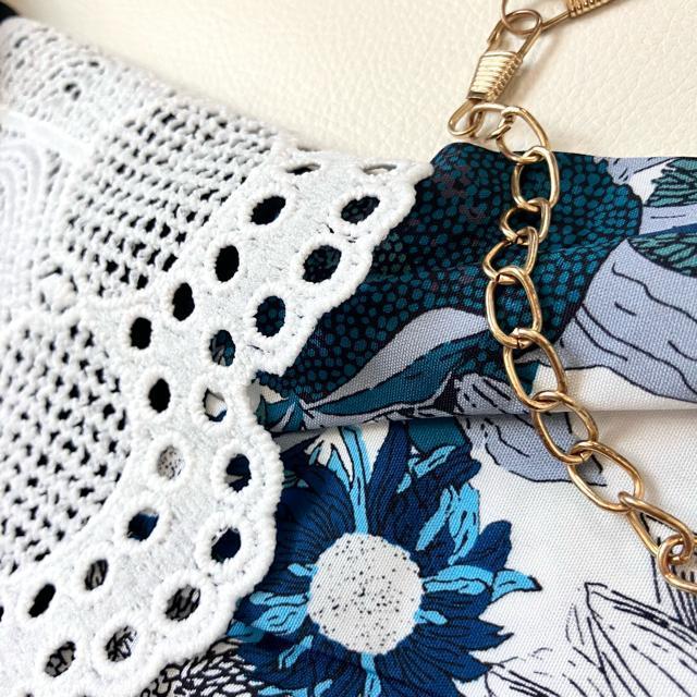 ◆美品◆サザン◆レース使い花柄七分袖切替カットソー◆五分袖◆フリー◆黒×青 < 女性ファッション  ◆美品◆サザン◆レース使い花柄七分袖切替カットソー◆五分袖◆フリー◆黒×青 < 女性ファッションの