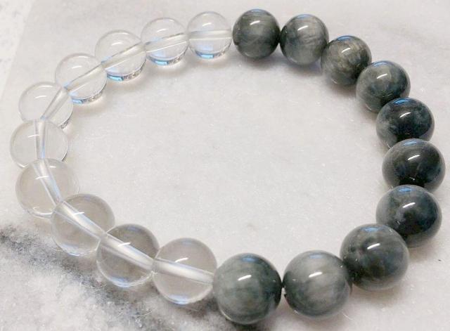 グレータイガーアイ&水晶 ブレスレット 玉径約10mm 内周約16.7cm < 女性アクセサリー/時計  グレータイガーアイ&水晶 ブレスレット 玉径約10mm 内周約16.7cm < 女性アクセサリー/時計の