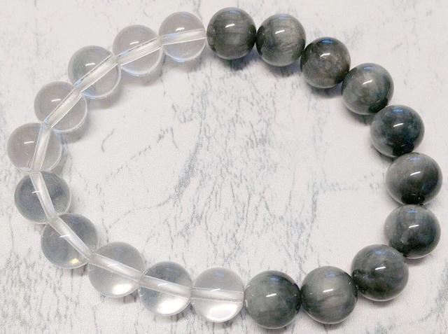 グレータイガーアイ&水晶 ブレスレット 玉径約10mm 内周約16.7cm < 女性アクセサリー/時計  グレータイガーアイ&水晶 ブレスレット 玉径約10mm 内周約16.7cm < 女性アクセサリー/時計の