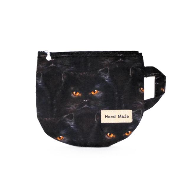 【15p】◆黒猫◆Robert Kaufman Whiskers & Tails◆ティーカップ型ファスナーポーチ < 女性ファッション  【15p】◆黒猫◆Robert Kaufman Whiskers & Tails◆ティーカップ型ファスナーポーチ  < 女性ファッションの