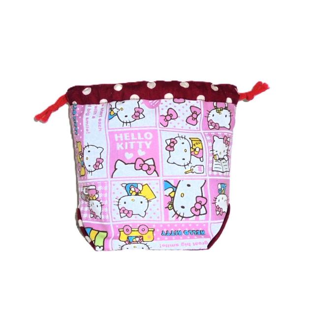 【底マチ幅広巾着】◆キティちゃん◆レトロ柄ピンク◆裏地あり巾着 < 女性ファッション 【底マチ幅広巾着】◆キティちゃん◆レトロ柄ピンク◆裏地あり巾着 < 女性ファッションの