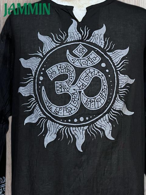 オーム太陽クルタ 黒 アジアン エスニック ヒッピー サイケ < 男性ファッション オーム太陽クルタ 黒 アジアン エスニック ヒッピー サイケ < 男性ファッションの