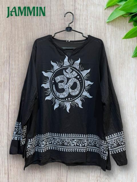 オーム太陽クルタ 黒 アジアン エスニック ヒッピー サイケ < 男性ファッション オーム太陽クルタ 黒 アジアン エスニック ヒッピー サイケ < 男性ファッションの