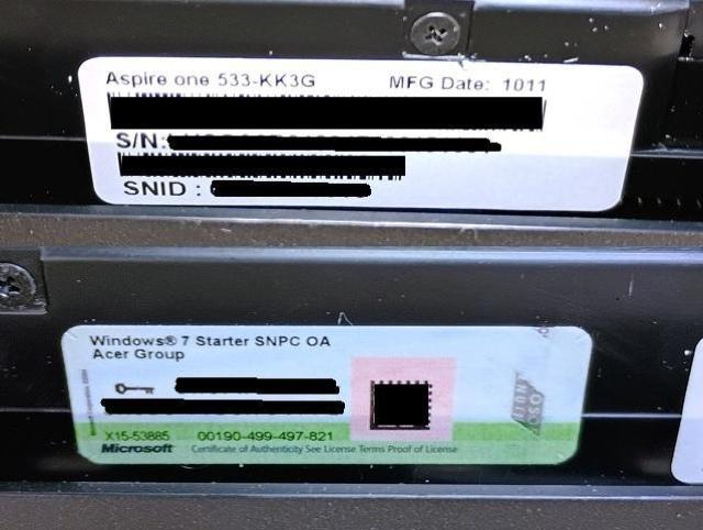 ���m�[�gPC acer Aspire one 533 Windows7 ���i �� PC�{��/���Ӌ@��� 