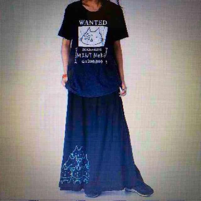 mintneko・組体操ネコ柄ロングスカート。ブラック < ブランド mintneko・組体操ネコ柄ロングスカート。ブラック < ブランドの