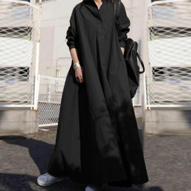 新品★シャツワンピ マキシ丈/ブラック/XL < 女性ファッション  新品★シャツワンピ マキシ丈/ブラック/XL  < 女性ファッションの