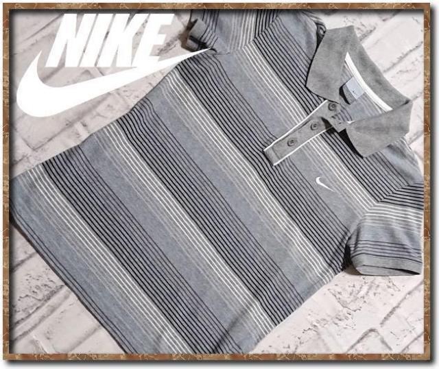 ナイキ 刺繍入りボーダー半袖ポロシャツ グレー系☆難あり < ブランド  ナイキ 刺繍入りボーダー半袖ポロシャツ グレー系☆難あり  < ブランドの