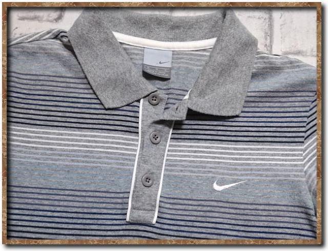 ナイキ 刺繍入りボーダー半袖ポロシャツ グレー系☆難あり < ブランド  ナイキ 刺繍入りボーダー半袖ポロシャツ グレー系☆難あり < ブランドの