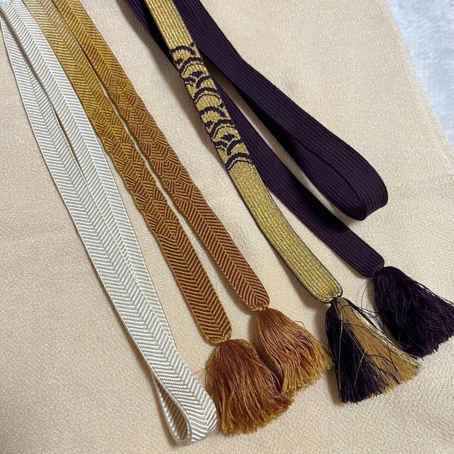 ちりめん 帯揚げ 帯締め 3点セット クリーム色 平組 高麗組 < 女性ファッション ちりめん 帯揚げ 帯締め 3点セット クリーム色 平組 高麗組 < 女性ファッションの