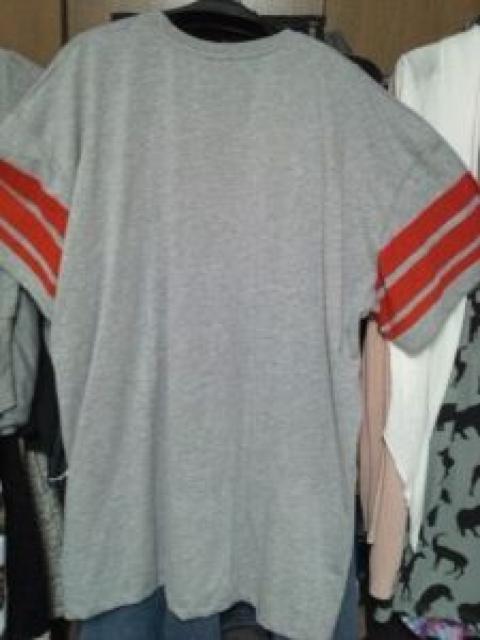 グレー犬ドッグビッグTシャツ半袖ボーダー赤ラインイギリスS〜M < 女性ファッション  グレー犬ドッグビッグTシャツ半袖ボーダー赤ラインイギリスS〜M < 女性ファッションの