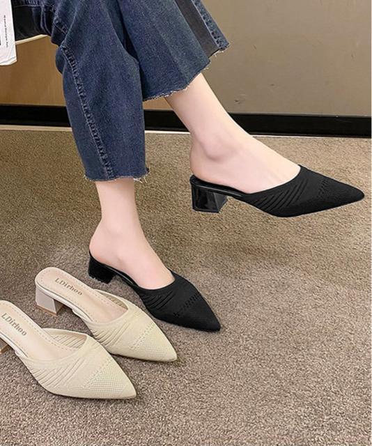 送料無料 新品 ニットミュールパンプス チャンキーヒール < 女性ファッション  送料無料 新品 ニットミュールパンプス チャンキーヒール  < 女性ファッションの