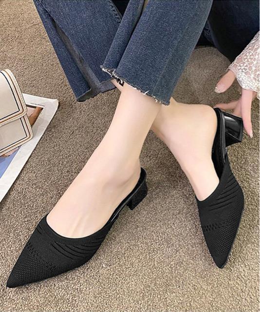 送料無料 新品 ニットミュールパンプス チャンキーヒール < 女性ファッション  送料無料 新品 ニットミュールパンプス チャンキーヒール < 女性ファッションの