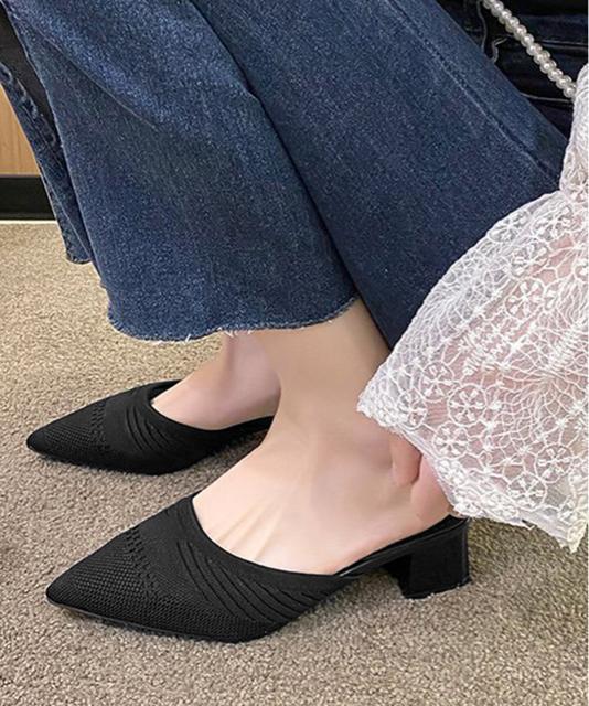 送料無料 新品 ニットミュールパンプス チャンキーヒール < 女性ファッション  送料無料 新品 ニットミュールパンプス チャンキーヒール < 女性ファッションの