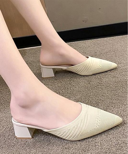 送料無料 新品 ニットミュールパンプス チャンキーヒール < 女性ファッション  送料無料 新品 ニットミュールパンプス チャンキーヒール < 女性ファッションの