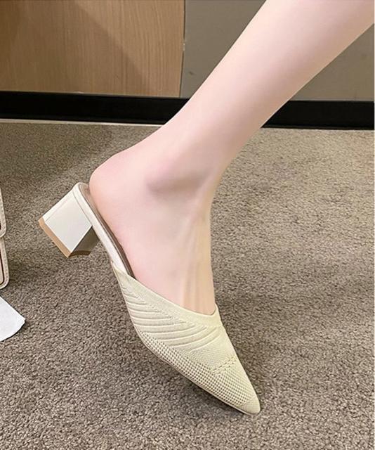 送料無料 新品 ニットミュールパンプス チャンキーヒール < 女性ファッション  送料無料 新品 ニットミュールパンプス チャンキーヒール < 女性ファッションの