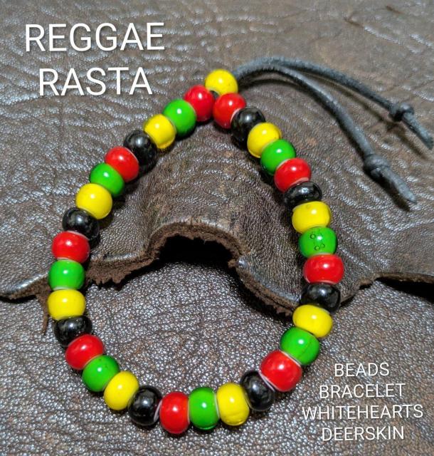 ラスタカラー★レゲエ★ビーズブレスレット★ホワイトハーツビーズ★鹿革紐★新品未着用★送料無料★クーポン★男女兼用 < 男性アクセサリー/時計 ラスタカラー★レゲエ★ビーズブレスレット★ホワイトハーツビーズ★鹿革紐★新品未着用★送料無料★クーポン★男女兼用 < 男性アクセサリー/時計の