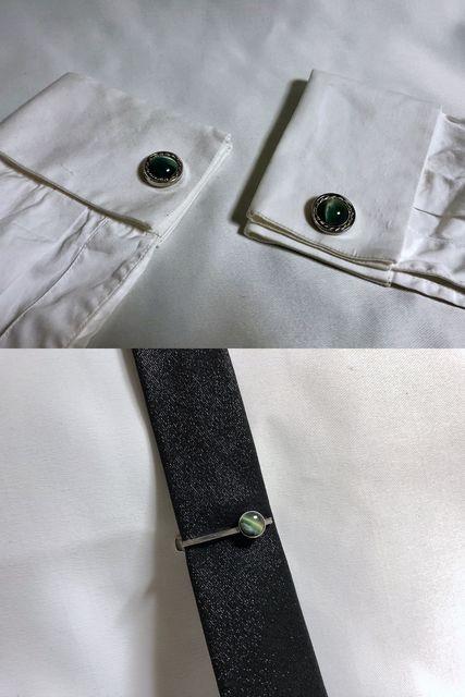 即決 大粒グリーンマーブルストーン装飾カフス ショートタイピンSET ドーム型ボタン タイバー < 男性ファッション  即決 大粒グリーンマーブルストーン装飾カフス ショートタイピンSET ドーム型ボタン タイバー < 男性ファッションの